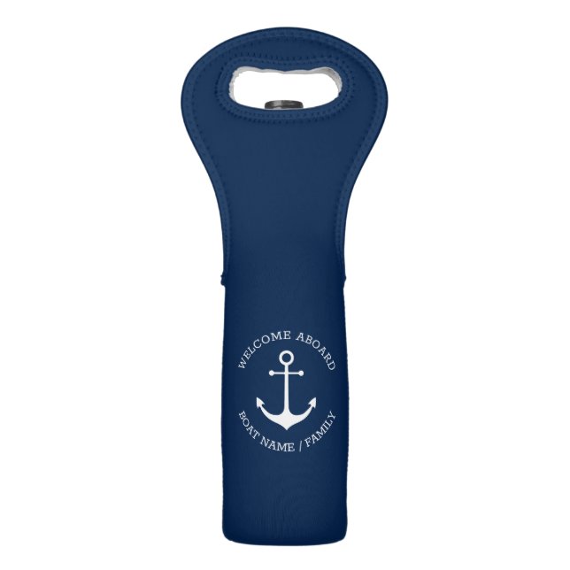 Nautical Anchor Custom Boat Name Welcome Aboard  Wine Bag (Front)