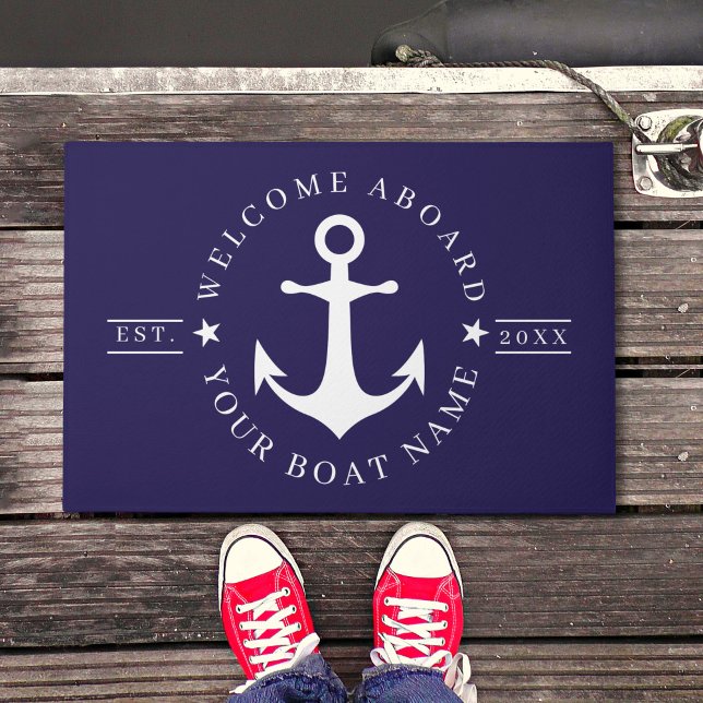 Nautical Anchor Custom Boat Name Welcome Doormat (Nautical Anchor Custom Boat Name Welcome Doormat)