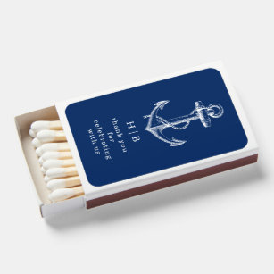 Nautical Anchor Custom Color Navy and White Favor Matchboxes