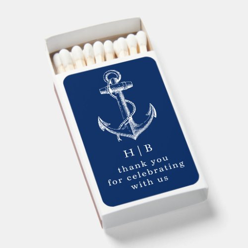Nautical Anchor Custom Color Navy and White Favor Matchboxes