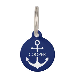 Nautical anchor custom contact info navy blue pet ID tag