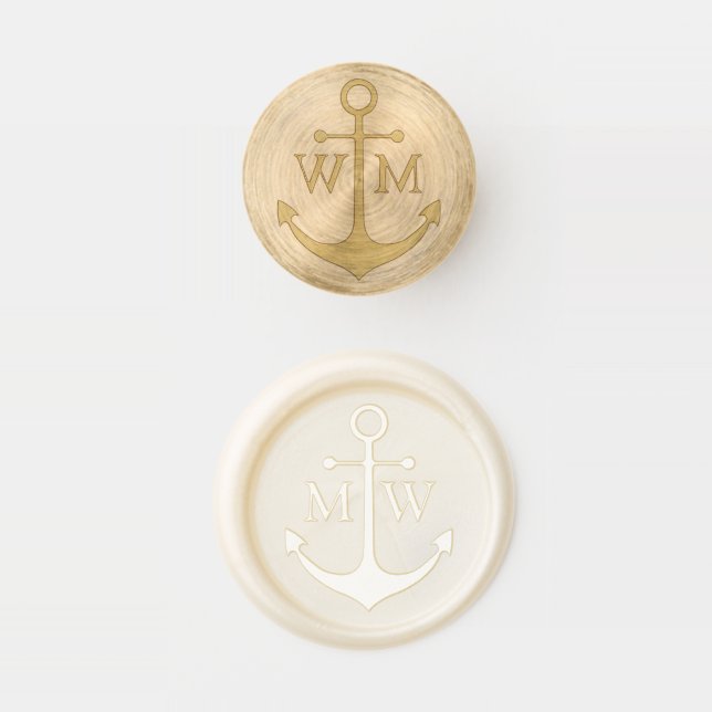 Nautical anchor custom couple initials monogram wax seal stamp (Stamped)