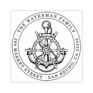 Nautical Anchor Custom Family Name & Return Addres Rubber Stamp