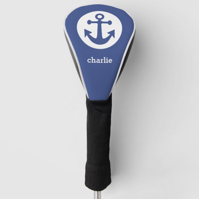 Nautical Anchor custom monogram driver cover (Front)