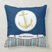 Nautical Anchor Custom Monogram Throw Pillow