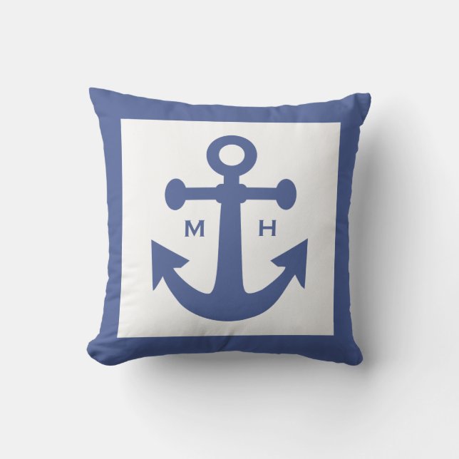 Nautical Anchor custom monogram throw pillow (Front)
