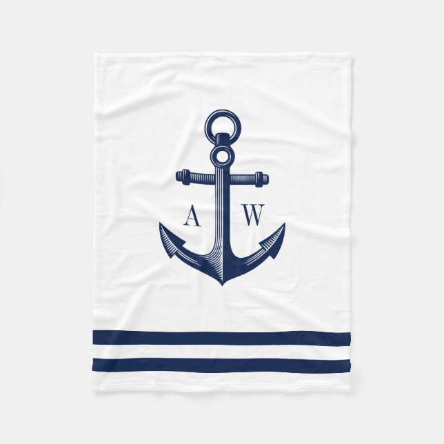 Nautical Anchor Custom Monograms White Fleece Blanket (Front)