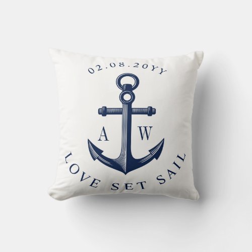 Nautical Anchor Custom Monograms White Throw Pillow