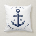 Nautical Anchor Custom Monograms White Throw Pillow<br><div class="desc">Nautical style toss pillow featuring your custom monograms of the bride and groom or possibly a first and last name.</div>
