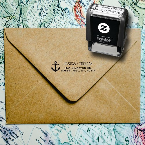 Nautical Anchor Custom Name  Address Self_inking Stamp