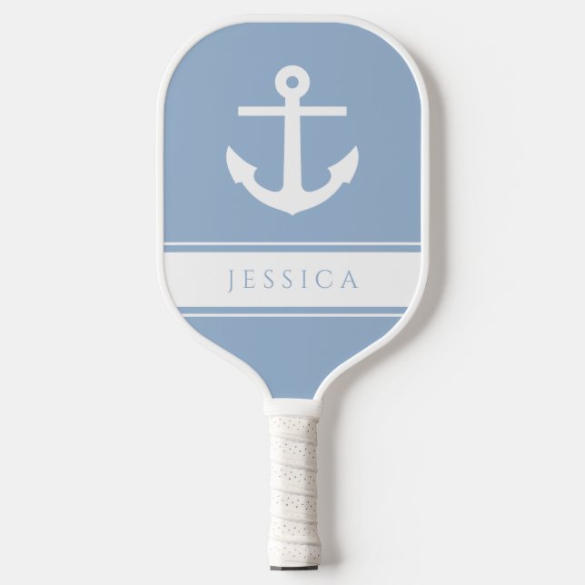 Nautical Anchor Custom Name Blue  Pickleball Paddle (Front)
