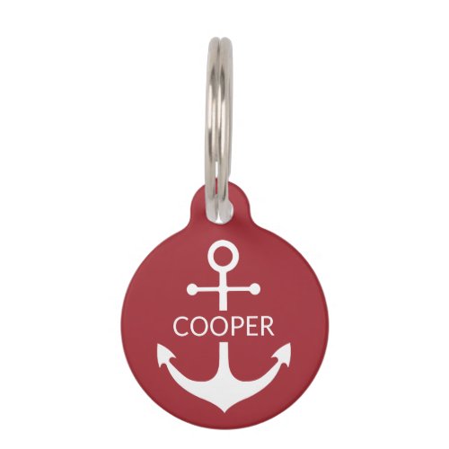 Nautical anchor custom name contact dusty red pet ID tag