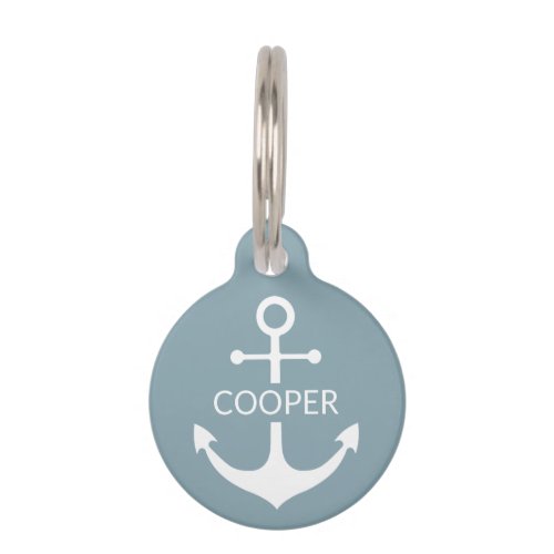 Nautical anchor custom name contact slate blue pet ID tag