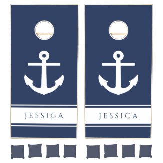 Nautical Anchor Custom Name Navy Blue 
