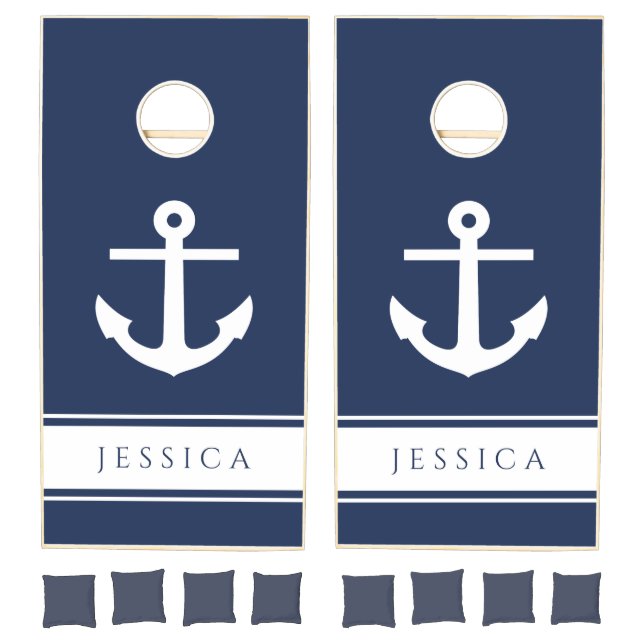 Nautical Anchor Custom Name Navy Blue  Cornhole Set (Set)