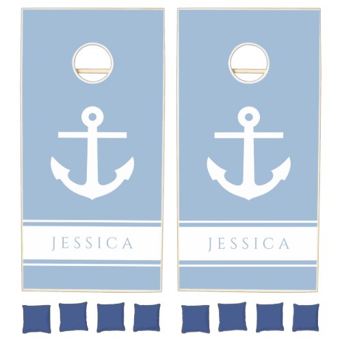Nautical Anchor Custom Name Powder Blue  Cornhole Set