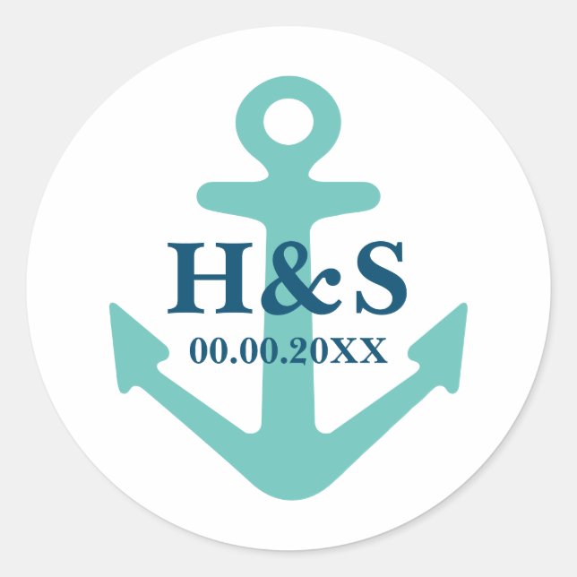 Nautical anchor custom name wedding favor stickers (Front)