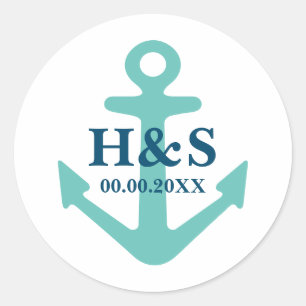 Nautical anchor custom name wedding favor stickers