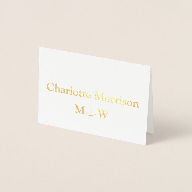 Nautical anchor custom name Wedding table place Foil Card (Front)