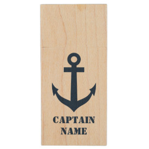 Nautical anchor custom name wood USB flash drive