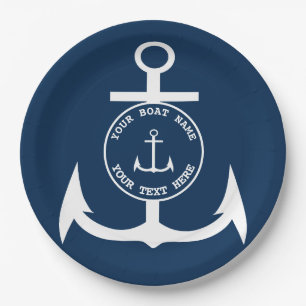 Nautical Anchor Custom Navy Blue 9" Paper Plates