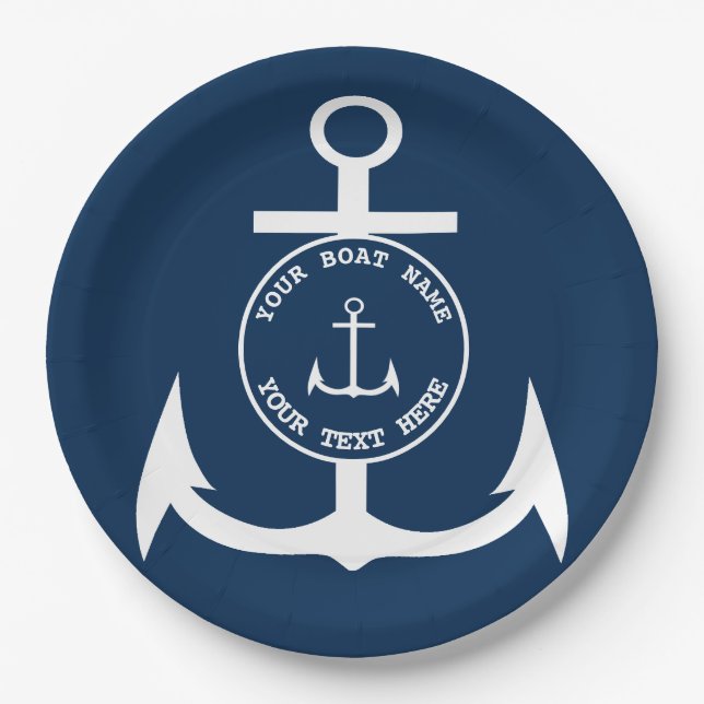 Nautical Anchor Custom Navy Blue 9" Paper Plates (Front)