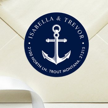 Nautical Anchor Custom Navy Classic Round Sticker by colorjungle at Zazzle