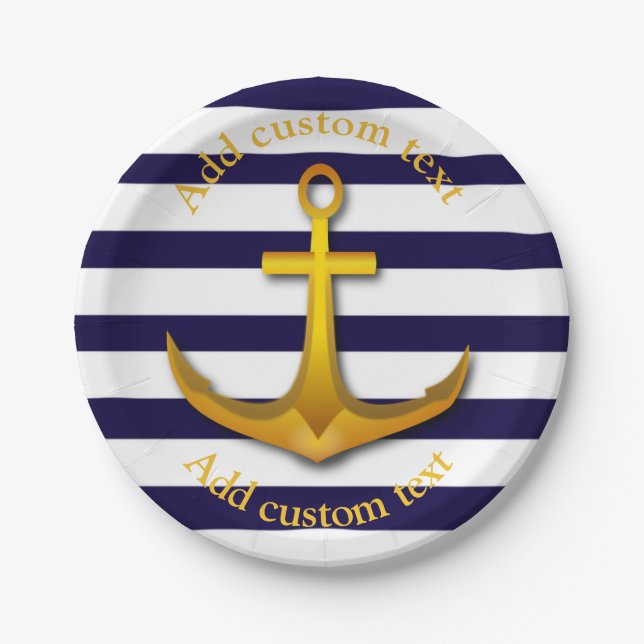 Nautical Anchor Custom Party Paper Plates (Front)