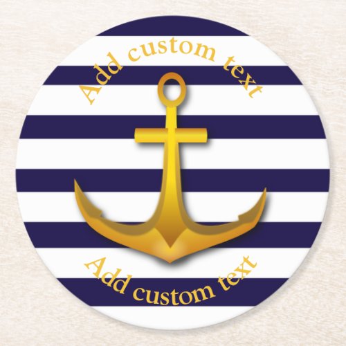 Nautical Anchor Custom Party Round Paper Coaster