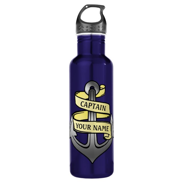 Nautical Anchor Custom Ship Captain Your Name Stainless Steel Water Bottle (Front)