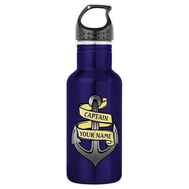 Nautical Anchor Custom Ship Captain Your Name Water Bottle (Front)