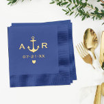 Nautical Anchor Custom Wedding Initials Foil Napkins<br><div class="desc">Elegant custom foil cocktail napkins include a classic nautical wedding monogram of the married couple's initials and wedding date. A boat anchor and small heart accent the simple coastal design.</div>