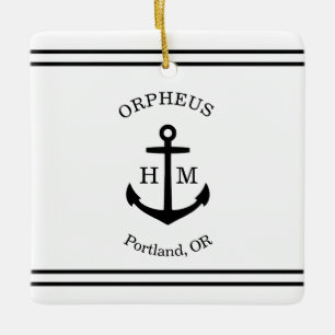 Nautical Anchor Custom (white & black) Ceramic Ornament