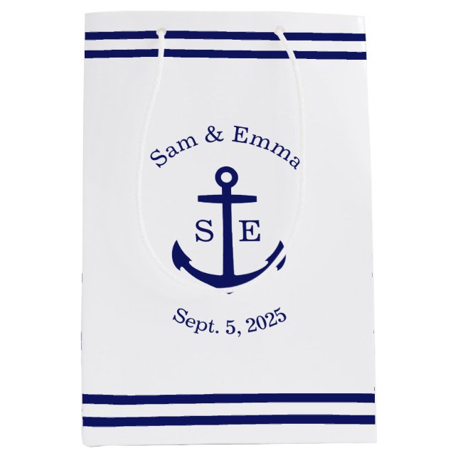 Nautical Anchor Custom (white & blue) Medium Gift Bag (Front)