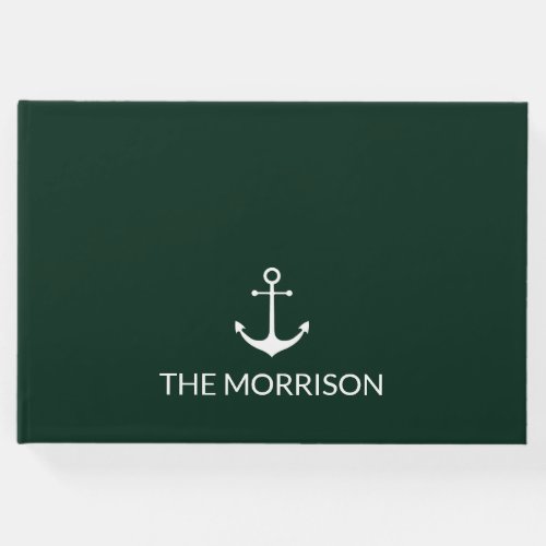 Nautical anchor dark green Custom Boat Name Guest Book