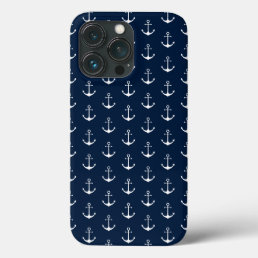 Nautical anchor dark navy blue white pattern cute iPhone 13 pro case