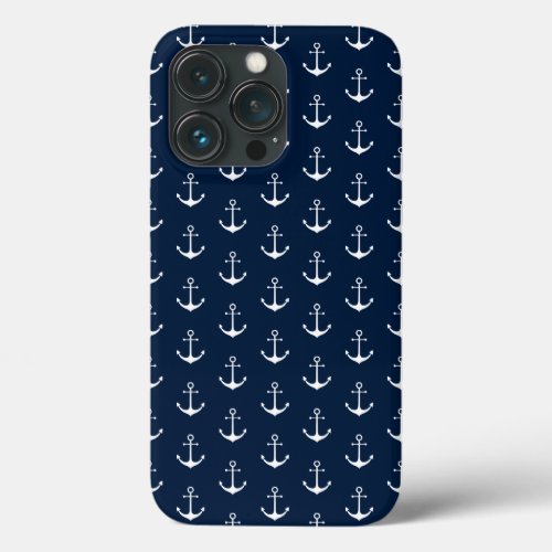 Nautical anchor dark navy blue white pattern cute iPhone 13 pro case