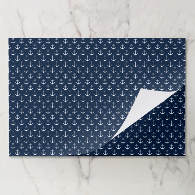 Nautical anchor dark navy white pattern placemats (Folded)
