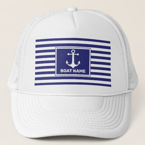 Nautical Anchor Design Navy Blue Striped Hat