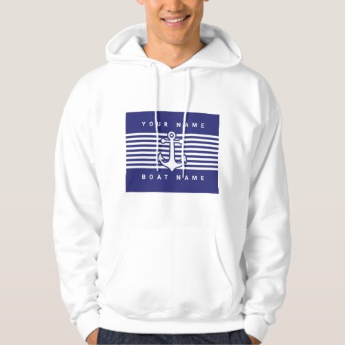 Nautical Anchor Design Navy Blue White Stripe Hood Hoodie
