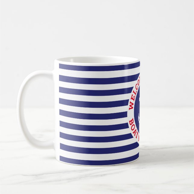 Nautical Anchor Design Navy Blue with White Stripe Coffee Mug (Left)