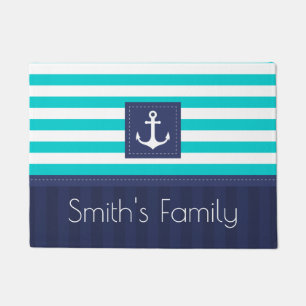 Nautical Anchor Design Personalized Family Name Doormat