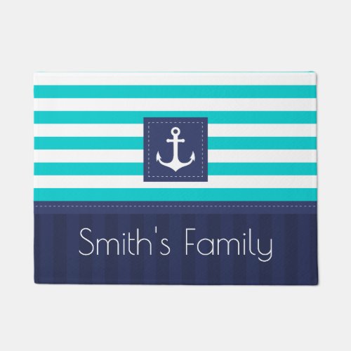Nautical Anchor Design Personalized Family Name Doormat
