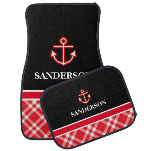 Nautical Anchor Design with Red Gingham Car Floor Mat