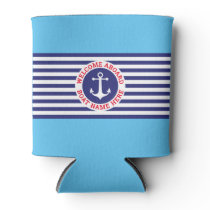 Nautical Anchor Design with Stripes Can Cooler