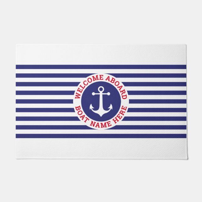 Nautical Anchor Design with stripes Doormat (Front)