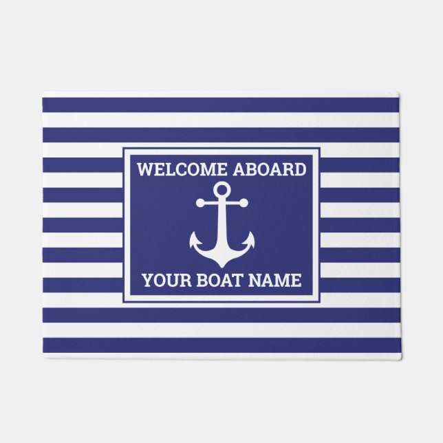 Nautical Anchor Design with Stripes Doormat (Front)