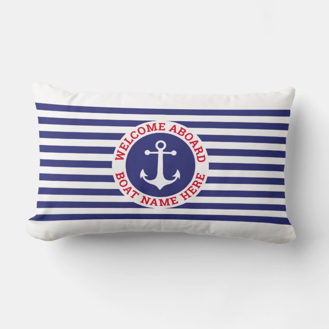 Nautical Anchor Design with Stripes Lumbar Pillow (Front)