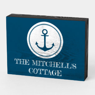 Nautical Anchor Distressed Cottage Sign Navy Blue