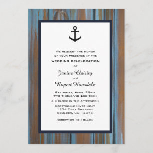 Nautical Anchor Distressed Wood Wedding Invitation